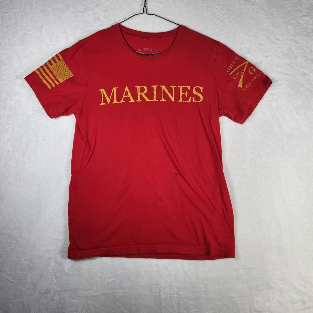Grunt Style Marines T-Shirt Mens Medium Red US Flag Graphic Tee